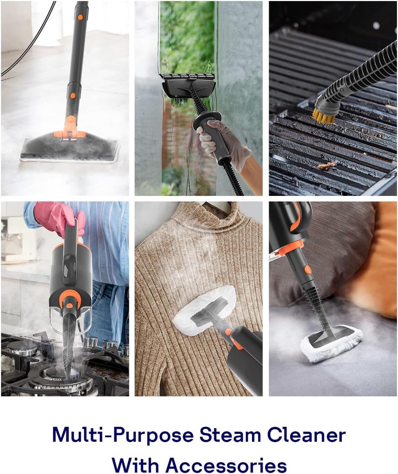 HelpX Steam Mop Cleaner with Detachable Handheld Steamer, 20 in 1 Wired Steam Cleaner with Multiple Accessories, Detachable Water Tank, Microfiber Pads for Floor Tiles Carpet and Grout Cleaning (Grey) - Image 4